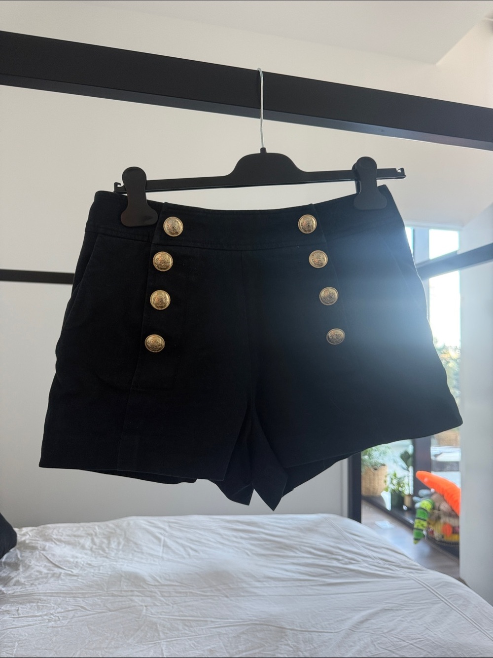 Derek Lam Black High-Waist Shorts with Gold Buttons